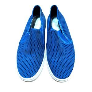 Michael Kors ladies US 7M slip on sneakers royal blue laser cut suede leather